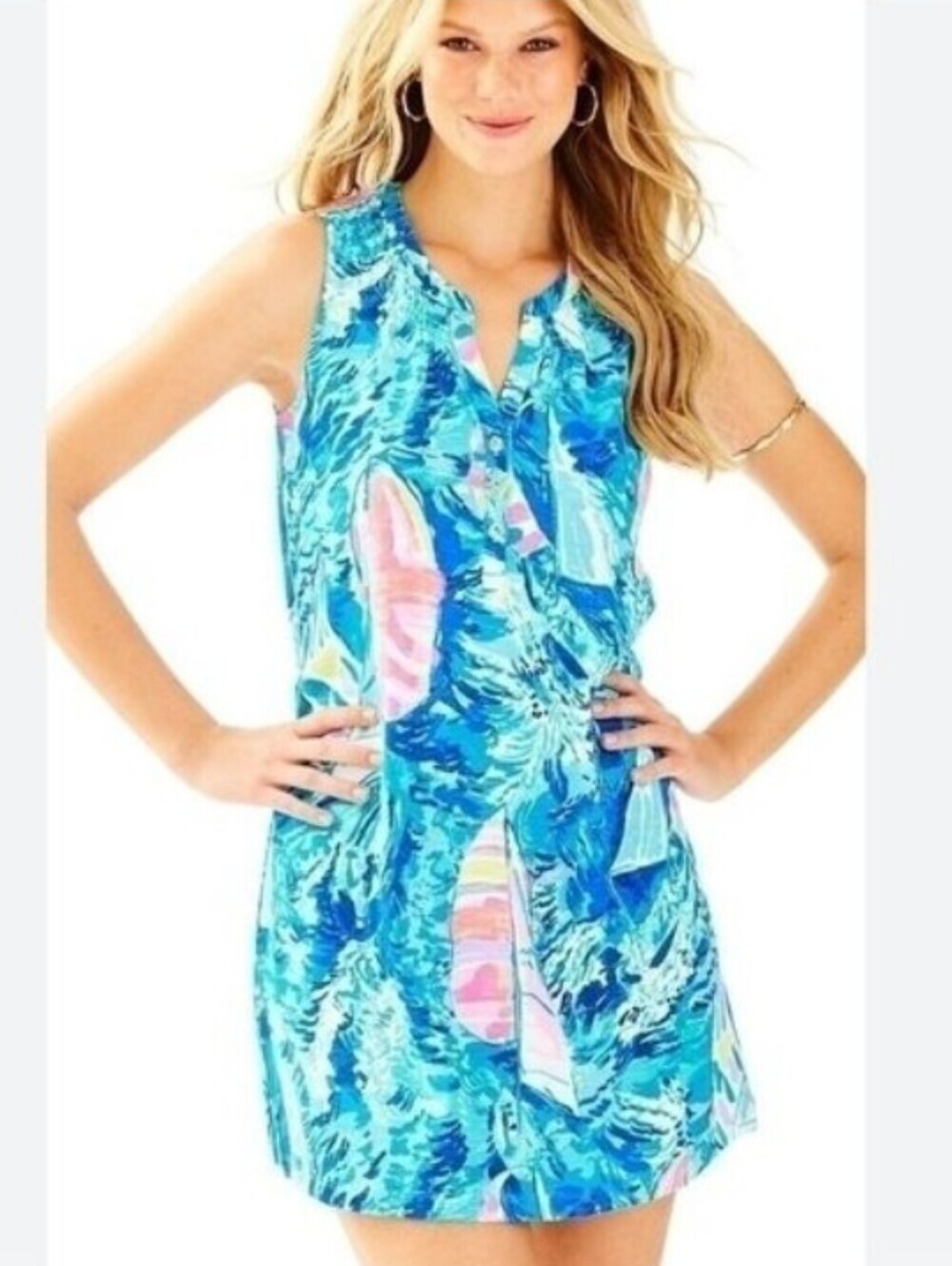 Lilly Pulitzer Sleeveless Essie Dress in Blue Hey Bay Bay Size XS